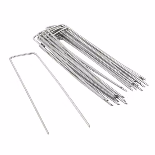 Harbour Housewares U-Shaped Galvanised Steel Weed Control Membrane Pegs in Silver, 50 Pack – 1