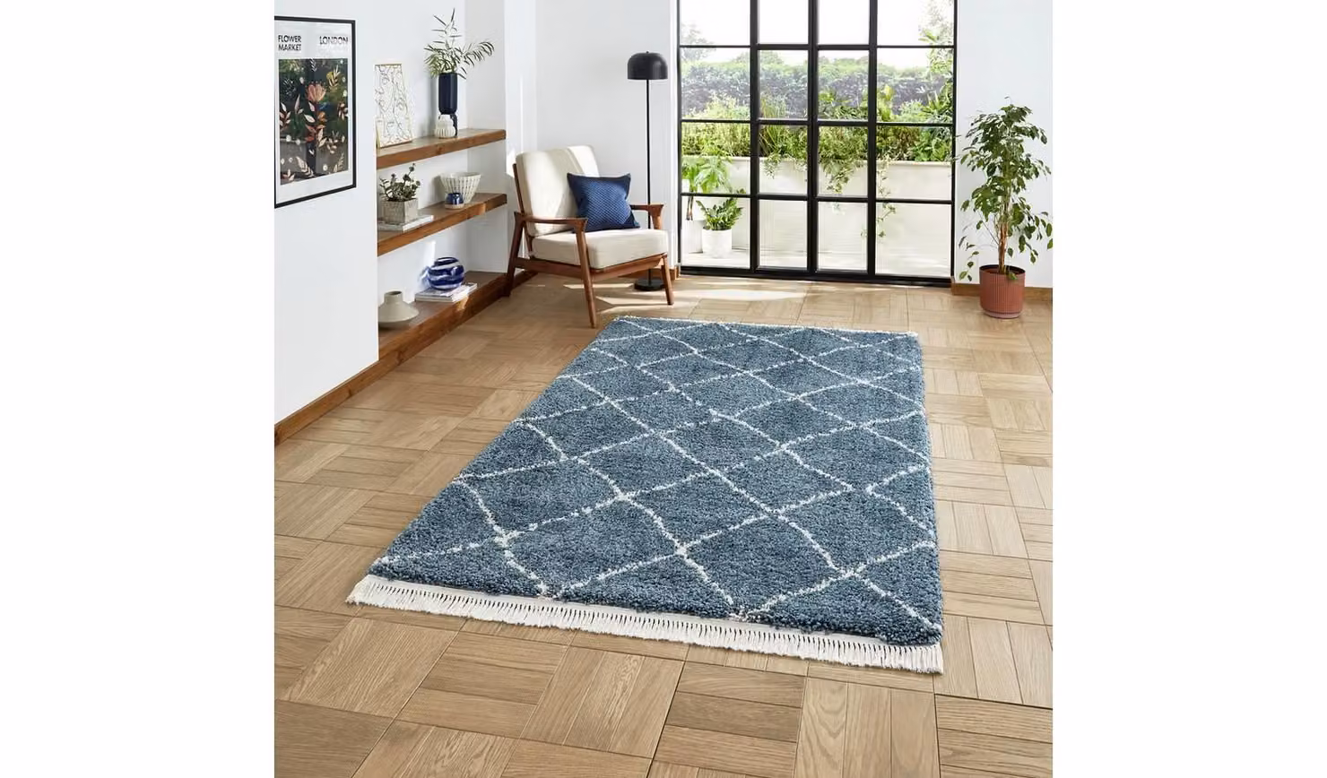 Think Rugs Boho Blue Abstract Shaggy Rectangular Rug, W: 120 cm, L: 170 cm