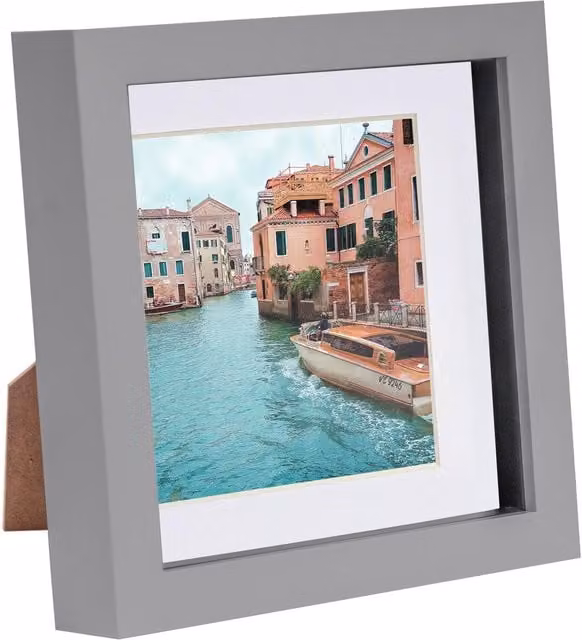 Nicola Spring Single Square 3D Box Photo Frame, Grey and White, W/D/H: 15.24 x 15.24 x 15.24 cm