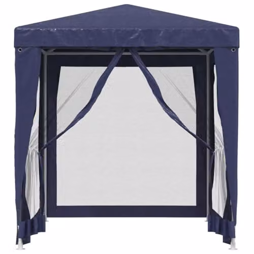 vidaXL Party Tent in Blue with 4 Mesh Sidewalls, W: 200 cm, D: 200 cm, H: 240 cm – 4