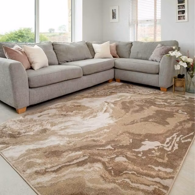 The Rug House Modern Textured Stone Look Marble Area Rug in Beige, 170 cm