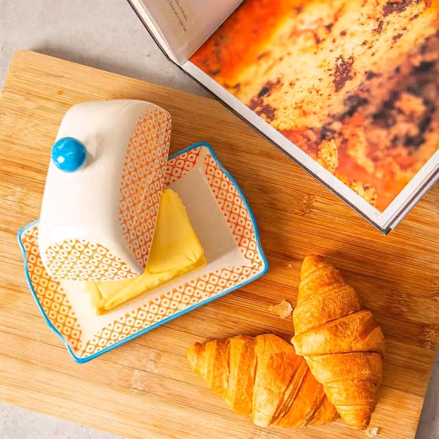 Nicola Spring Hand-Printed Butter Dish, Orange, W: 18.5 cm, D: 12 cm