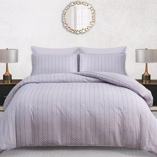 Pamposh Reversible Microfibre Duvet Cover and Pillowcase Set in Mauve, W/D/H: 140 x 200 cm – 1