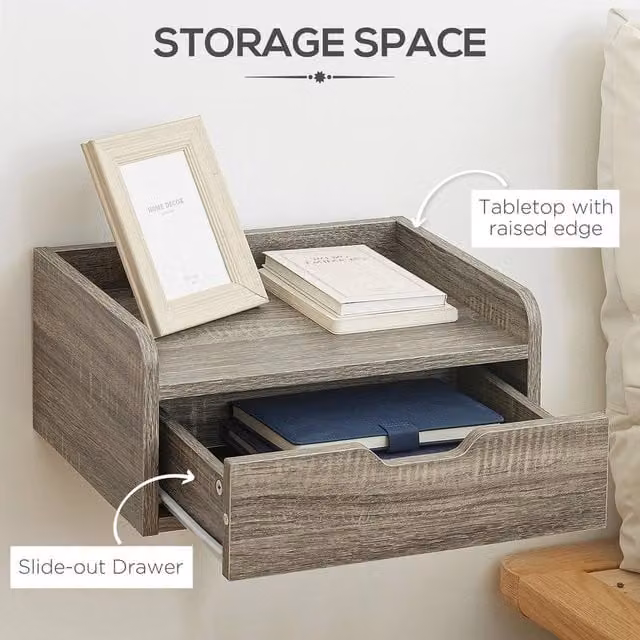 VOGREX Grey Floating Nightstands Set of 2 with Storage Drawer