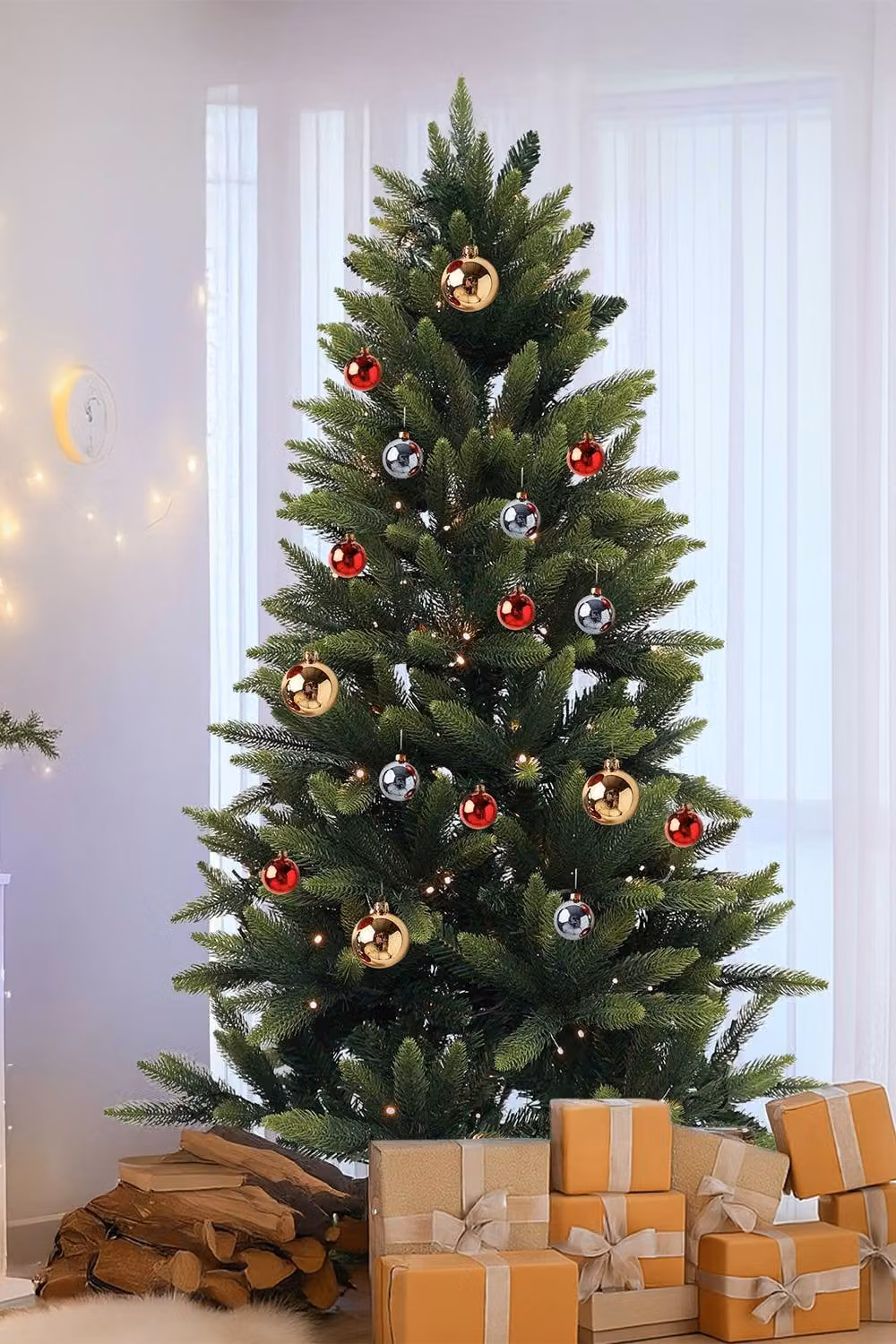 Neel Blue Green Pine Artificial Christmas Tree with Warm White LEDs, Height: 182.88 cm – 5