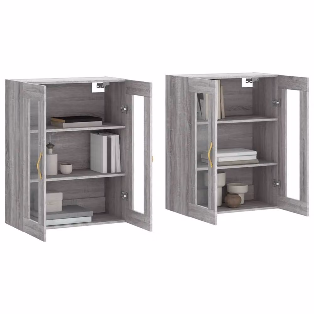 Berkfield Home Set of 2 Wall Mounted Cabinets in Grey Sonoma with Glass Doors and Internal Shelves – 2