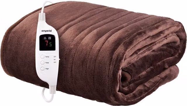 Emperial Brown Soft Fleece Heated Electric Blanket with 9 Hour Timer, W/D/H: 130 x 160 cm