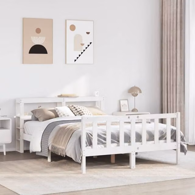 Berkfield Home Small Double Pine Bed Frame in White, W/D/H: 120 x 200 cm