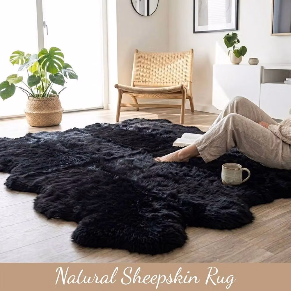 Infinity Leather Extra Large Natural Wool Sheepskin Rug, Black, W: 180 cm, D: 110 cm – 4