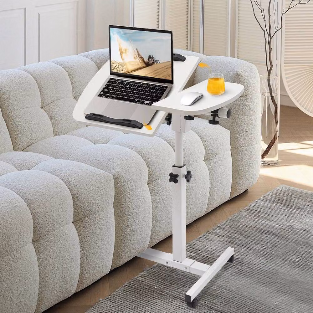 FORGEVIO Adjustable Laptop Desk Stand with Tilting Top and Castors, White – 2