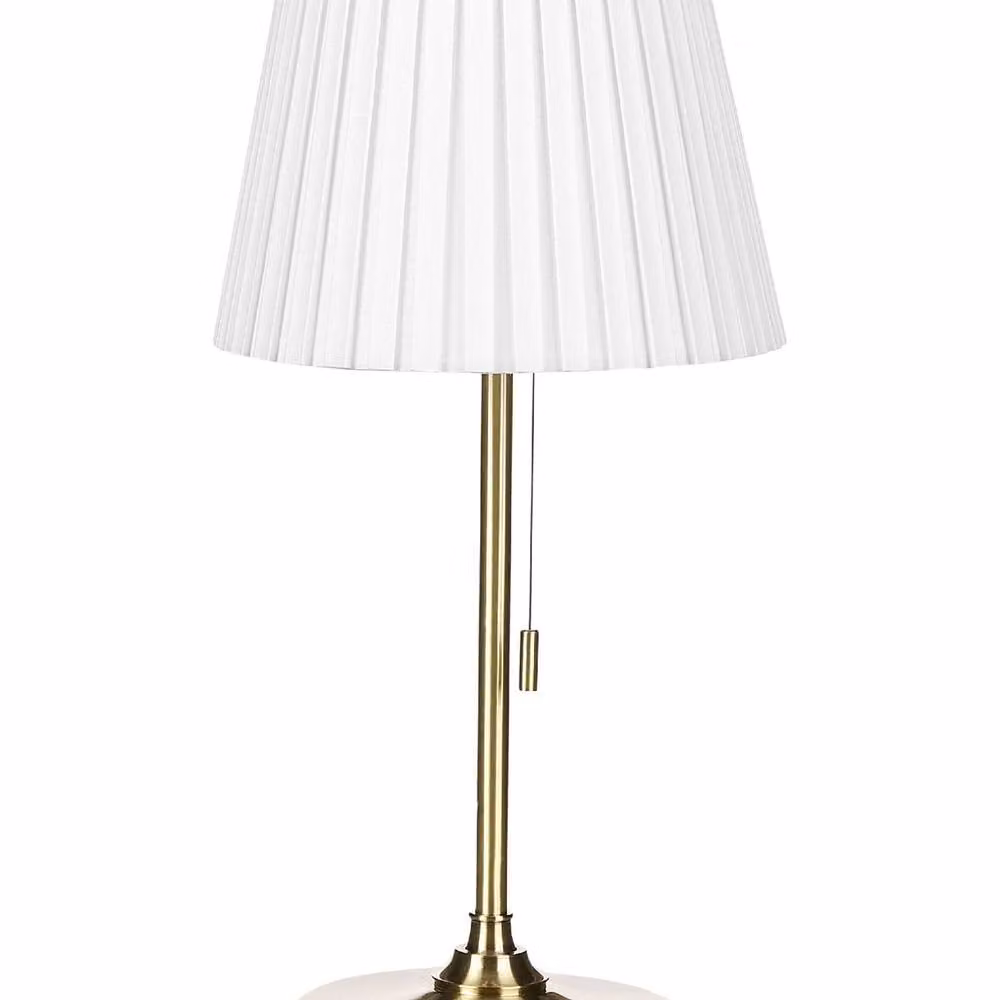 Wyld and Coco Brass Table Lamp with White Fabric Empire Shade in Gold – 2