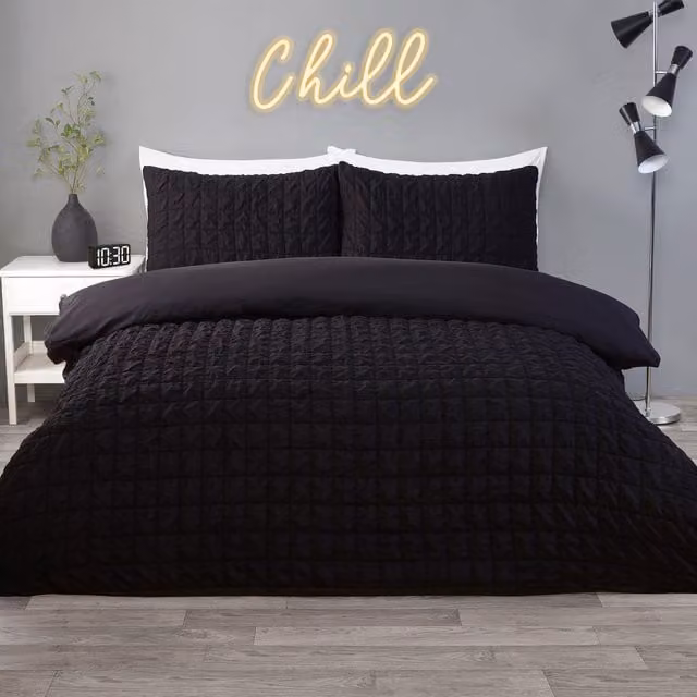 My Home Kingston Check Duvet Set in Black, 200 x 200 cm