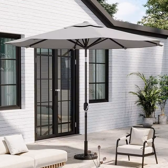 Breeins Traditional Vintage Patio Umbrella with Concrete Base in Light Grey