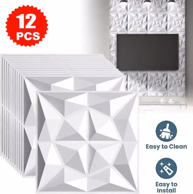 NESTLUNE 12x Modern Decorative 3D Effect Wall Panels in White