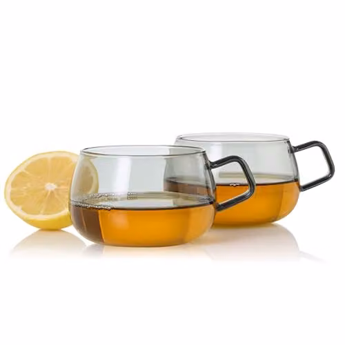 AdHoc Yuna Set of 2 Glass Tea Cups, 400ml, Grey and Transparent