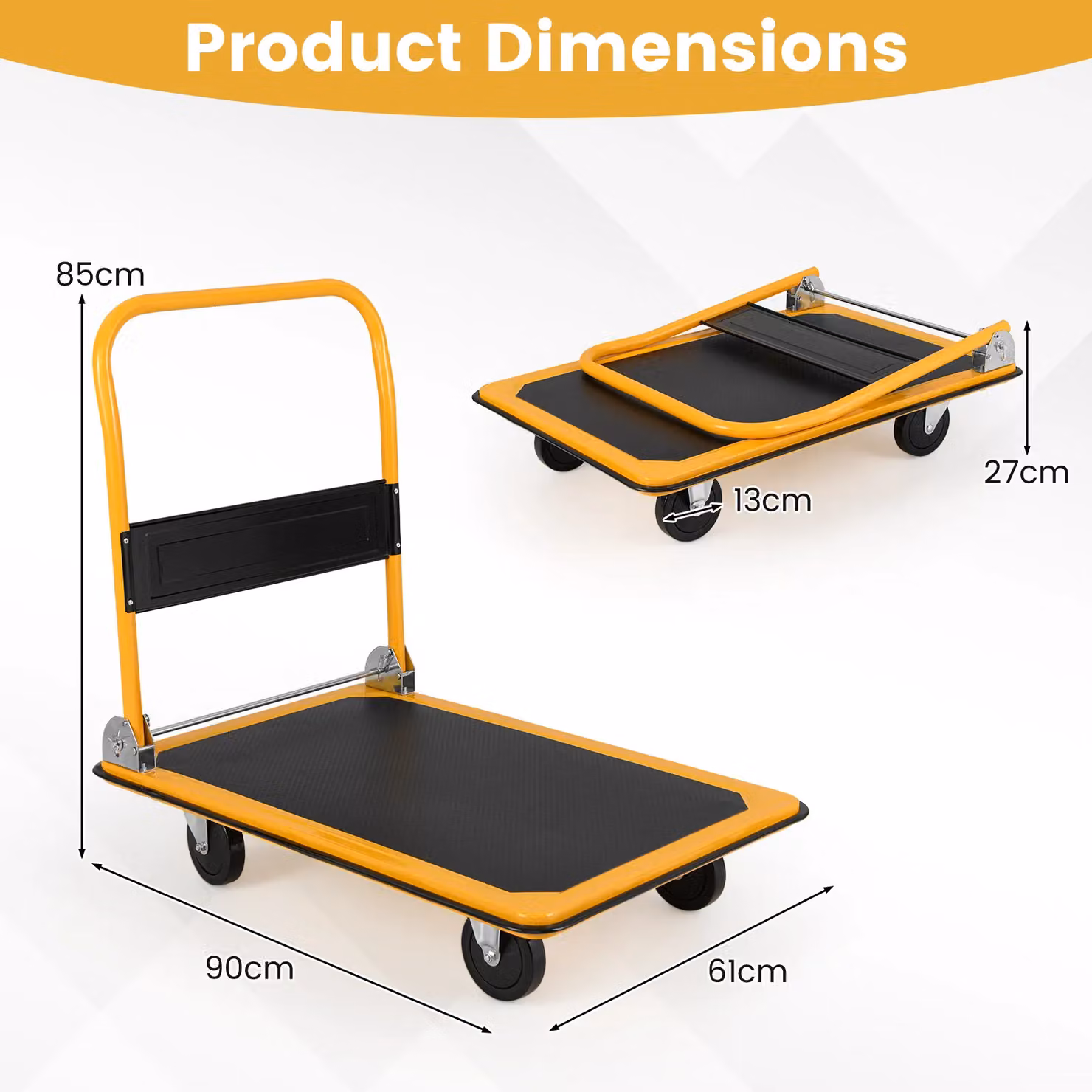 Gymax Metal Folding Platform Truck Push Dolly Cart in Black and Yellow with 300kg Load Capacity – 9