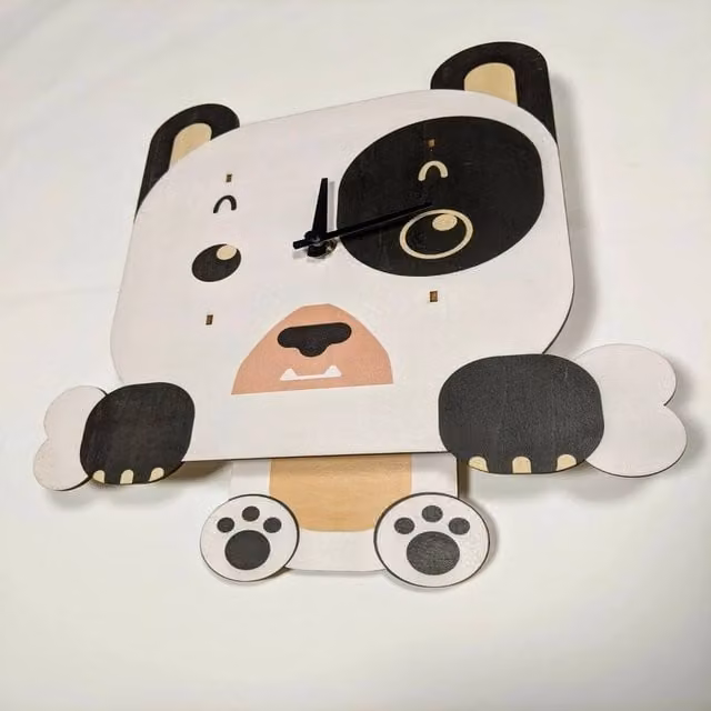 Hinsinc Hand Crafted Multicolour Wooden Swinging Dog Analog Wall Clock with Quartz Movement
