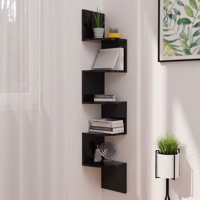 Berkfield Home High Gloss Black Wall Corner Shelf, W/D/H: 19 x 19 x 123 cm – 1