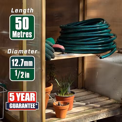 Faithfull Green Reinforced PVC and Polyester Garden Hose Pipe, 50 m, 1/2 inch Diameter – 2