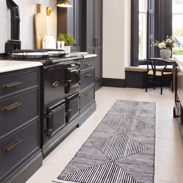 Kukoon Black & White Geometric Abstract Washable Long Hallway Runner Rug, W/D/H: 60 x 240 cm – 1