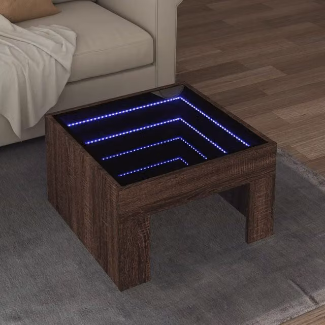 Berkfield Home Infinity LED Coffee Table in Brown Oak, W/D/H: 50 x 50 x 30 cm – 1
