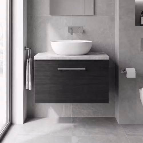 Balterley Modern Wall Mounted Bathroom Vanity Unit with Single Soft Close Drawer and Worktop, Anthracite Black, W: 60.5 cm, D: 39.0 cm, H: 38.1 cm – 3