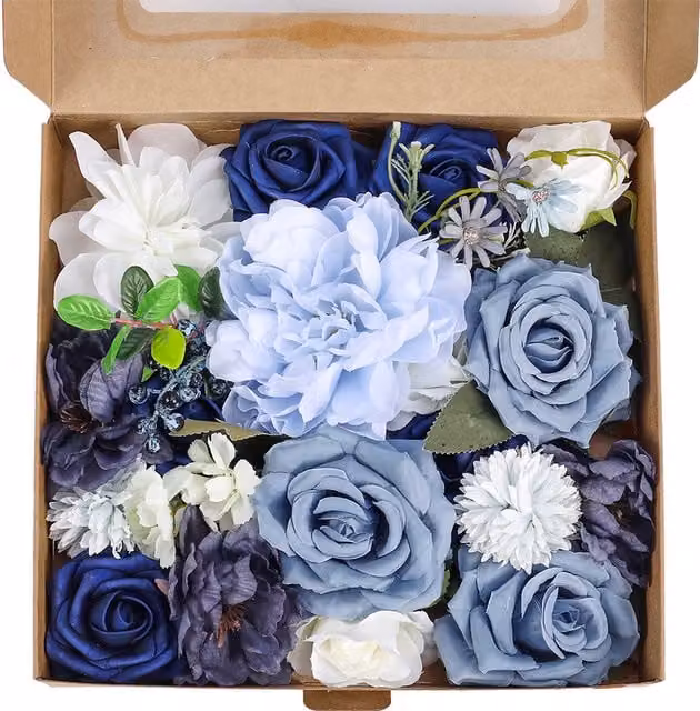 Lifeideas Blue Artificial Mixed Floral Gift Box for Tabletop Display
