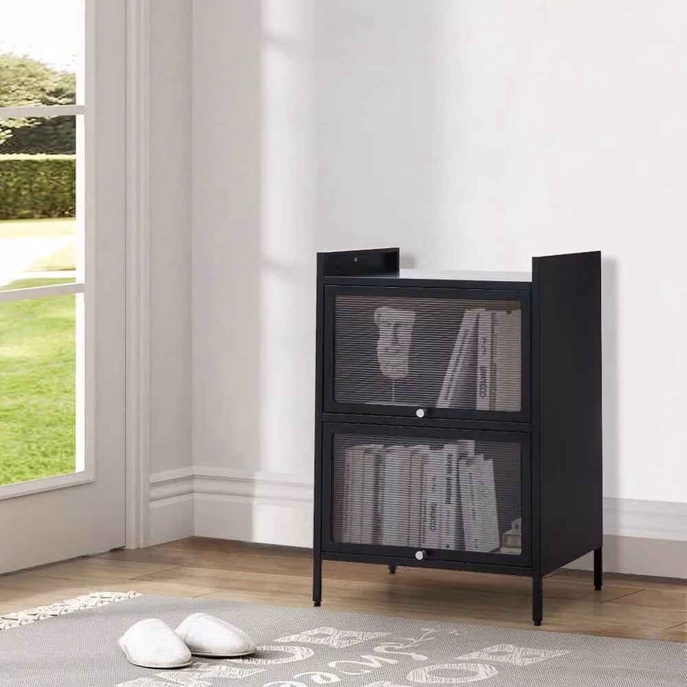 KORVIXA Modern Black Metal Standing Sideboard Storage Cabinet W/D/H: 100 x 100 x 100 cm – 3