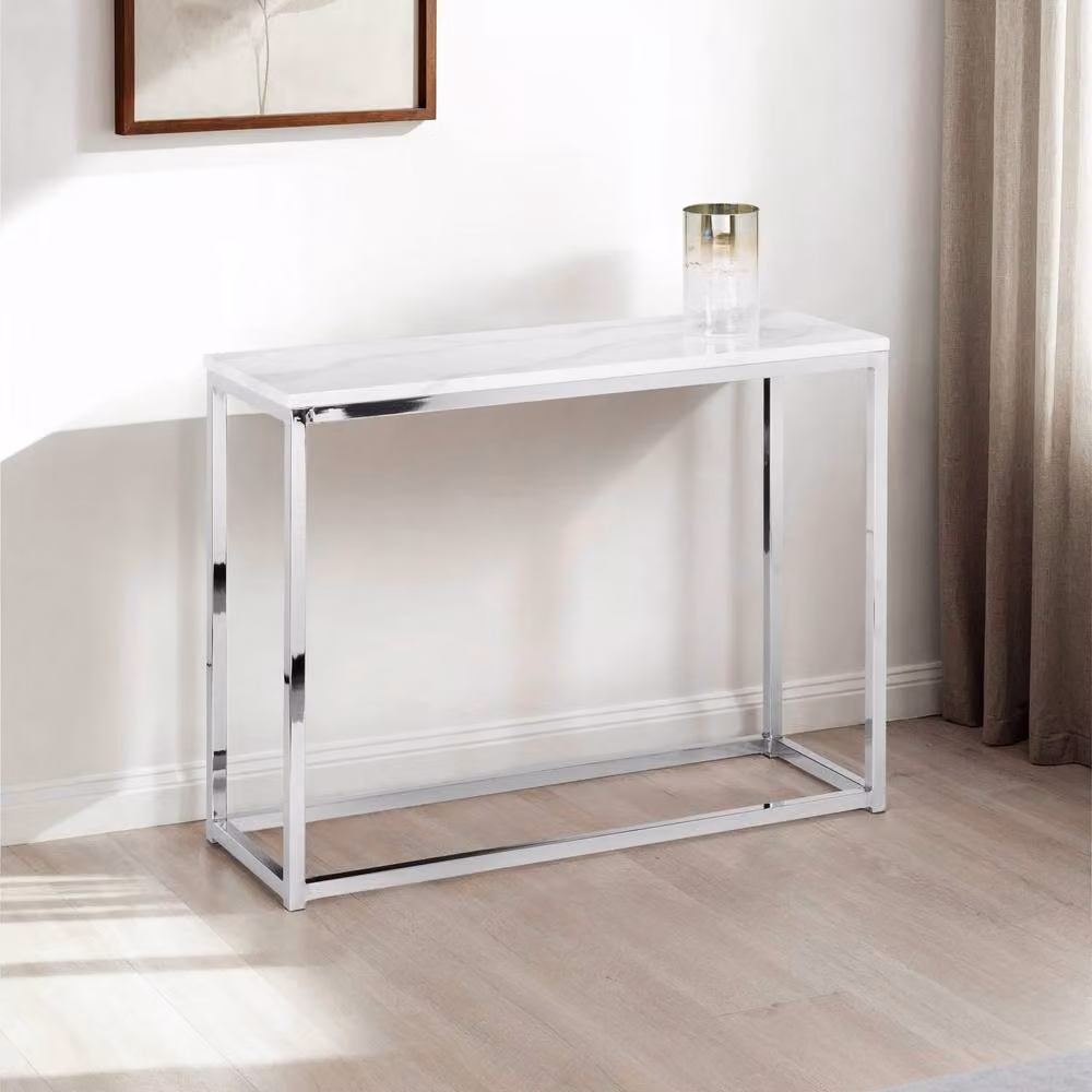 Cheshire Valenza White Marble Top Console Table in White Marble and Chrome – 2