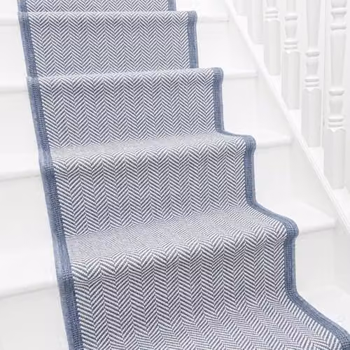 runrug Illusion Blue Reversible Flatweave Stair Runner Rug, W: 60 cm, L: 510 cm – 1