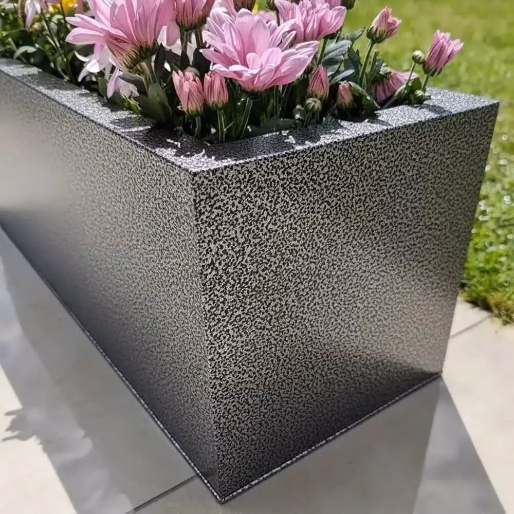 Tulipy Galvanised Steel Trough Planter, Silver and Black, L75 x W32 x H32 cm – 5