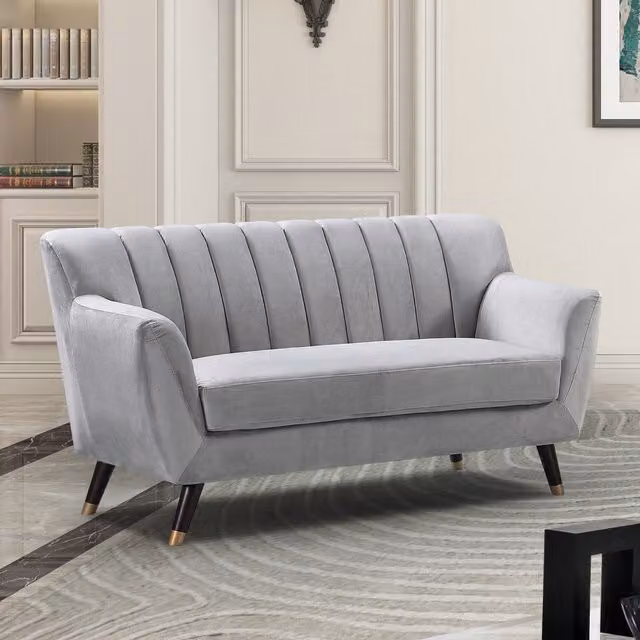 Artemis Home Morgan 2 Seat Grey Velvet Upholstered Sofa with Solid Wood Frame