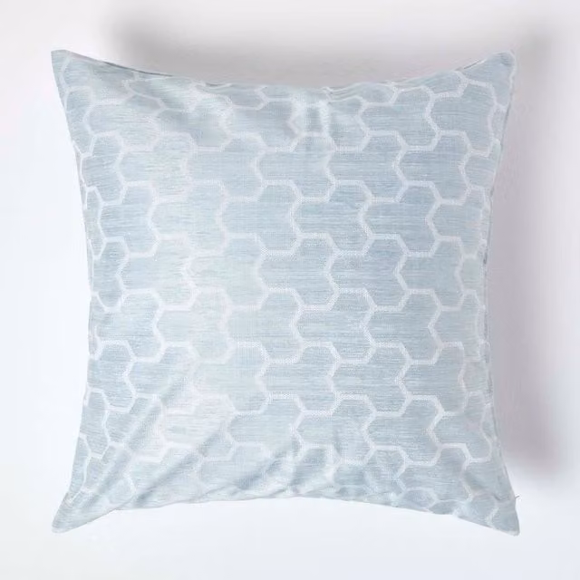 Homescapes Geometric Jacquard Square Cushion Cover in Blue and Beige, 45 x 45 cm