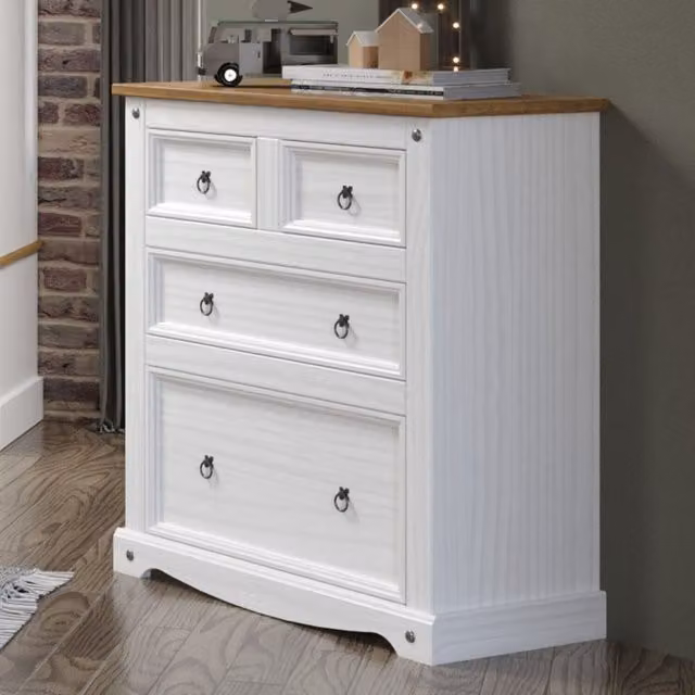 Corona White Washed Pine 2 over 2 Drawer Chest