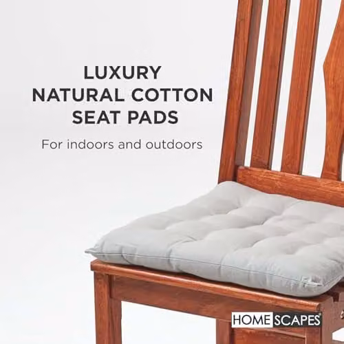 Homescapes Set of 4 Grey Quilted Cotton Seat Pads, W/D/H: 40 x 40 x 6.5 cm – 4