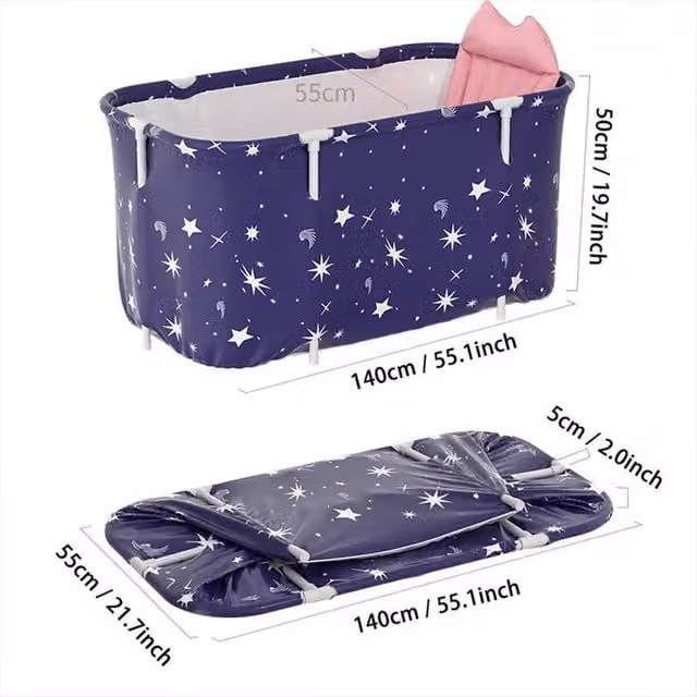 FLAVORA Portable Folding Bathtub for Adults in Navy Blue