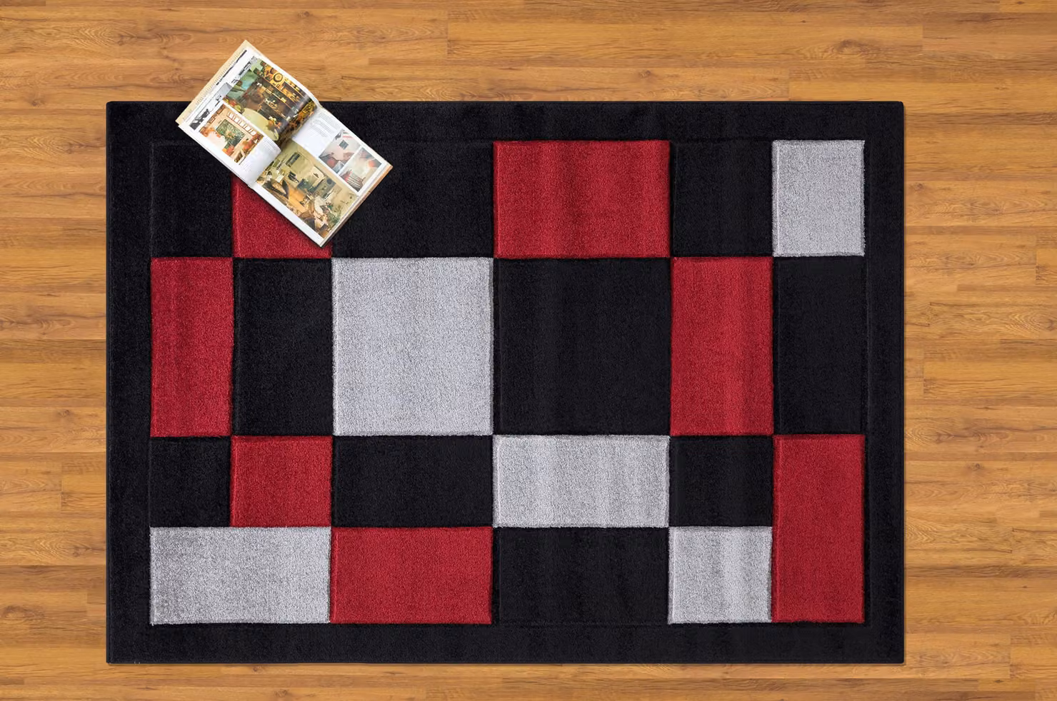 Smart Living Havana Modern Hand Carved Area Rug in Jet Black and Multicolour, W: 60 cm, L: 220 cm – 2