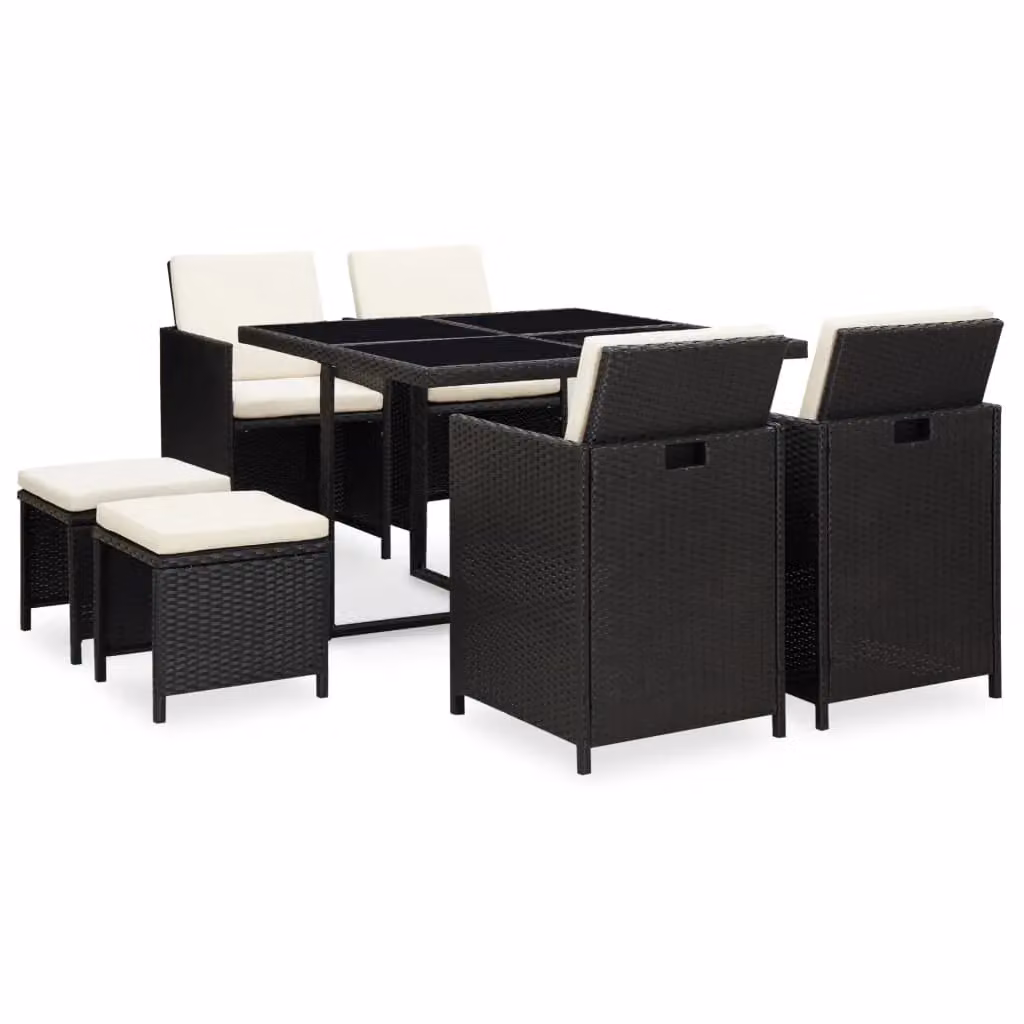 Berkfield Home 9 Piece Poly Rattan Outdoor Dining Set with Cushions in Black – 2