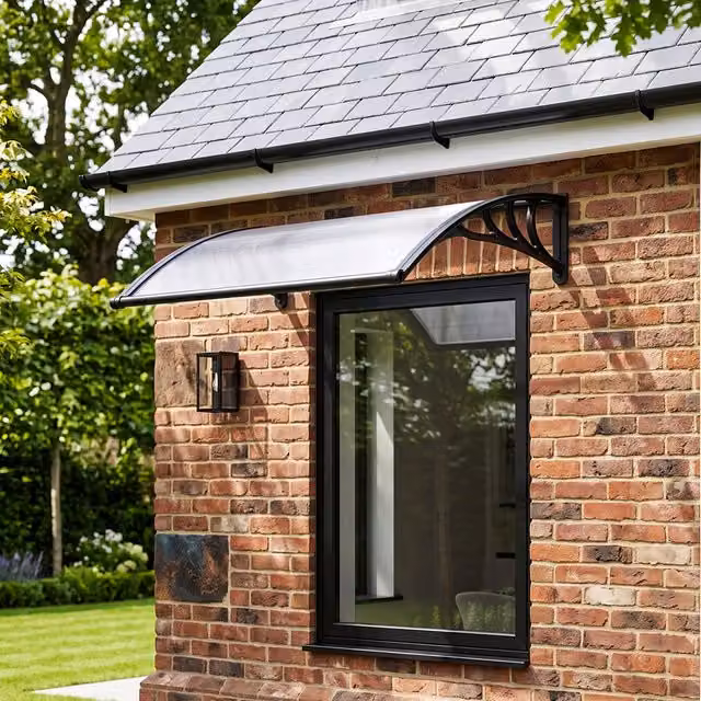 Breeins Transparent Outdoor Door Canopy with Drainage Channel, Aluminium and Polycarbonate