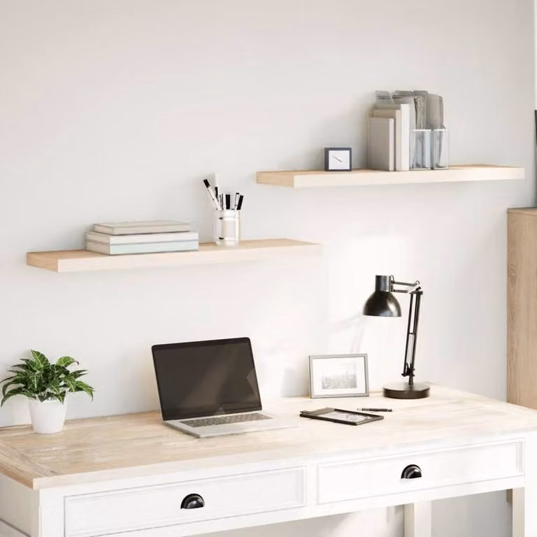 Berkfield Home Durable Floating Shelves, 2 Pack, Light Brown Engineered Wood, W/D/H: 90 x 23.5 x 4 cm
