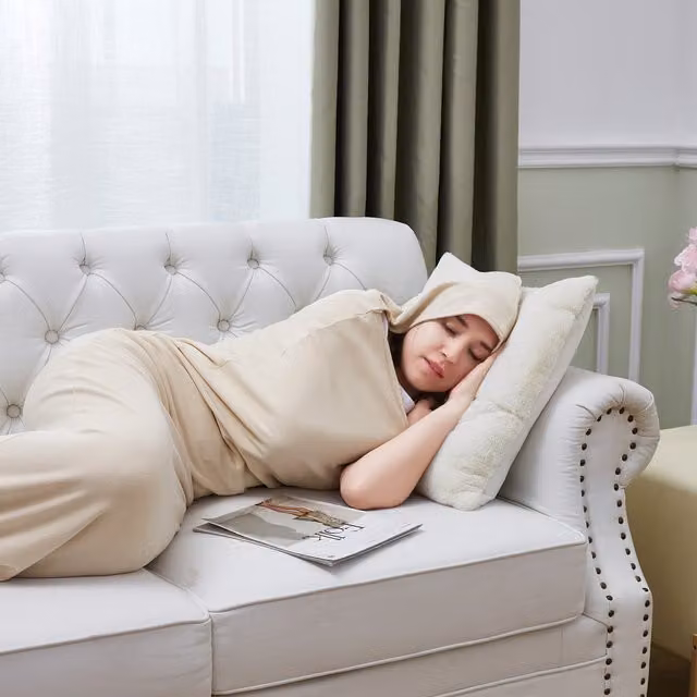 Ezysleep Unisex Beige Cocoon Snuggle Wrap Throw with Hood, 150 cm