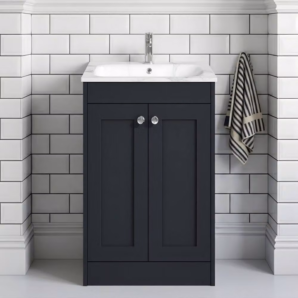 Balterley 600mm Floor Standing 2 Door Bathroom Unit with Stone Basin and 1 Tap Hole in Dark Grey – 2