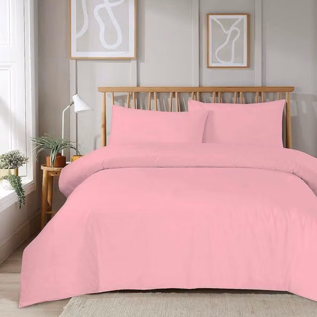 NewEdgeBlinds Plain Minimalist Pink Cotton and Polyester Duvet Set, W: 140 cm, L: 200 cm