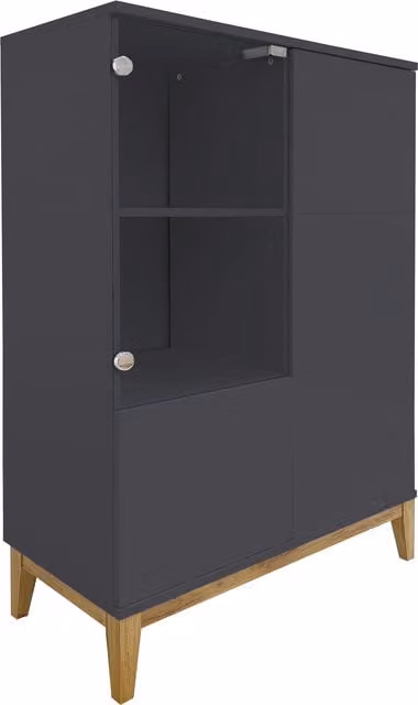 Pelle Highboard with 1 Glass Door and 2 Window Doors in Grey/Wotan Oak