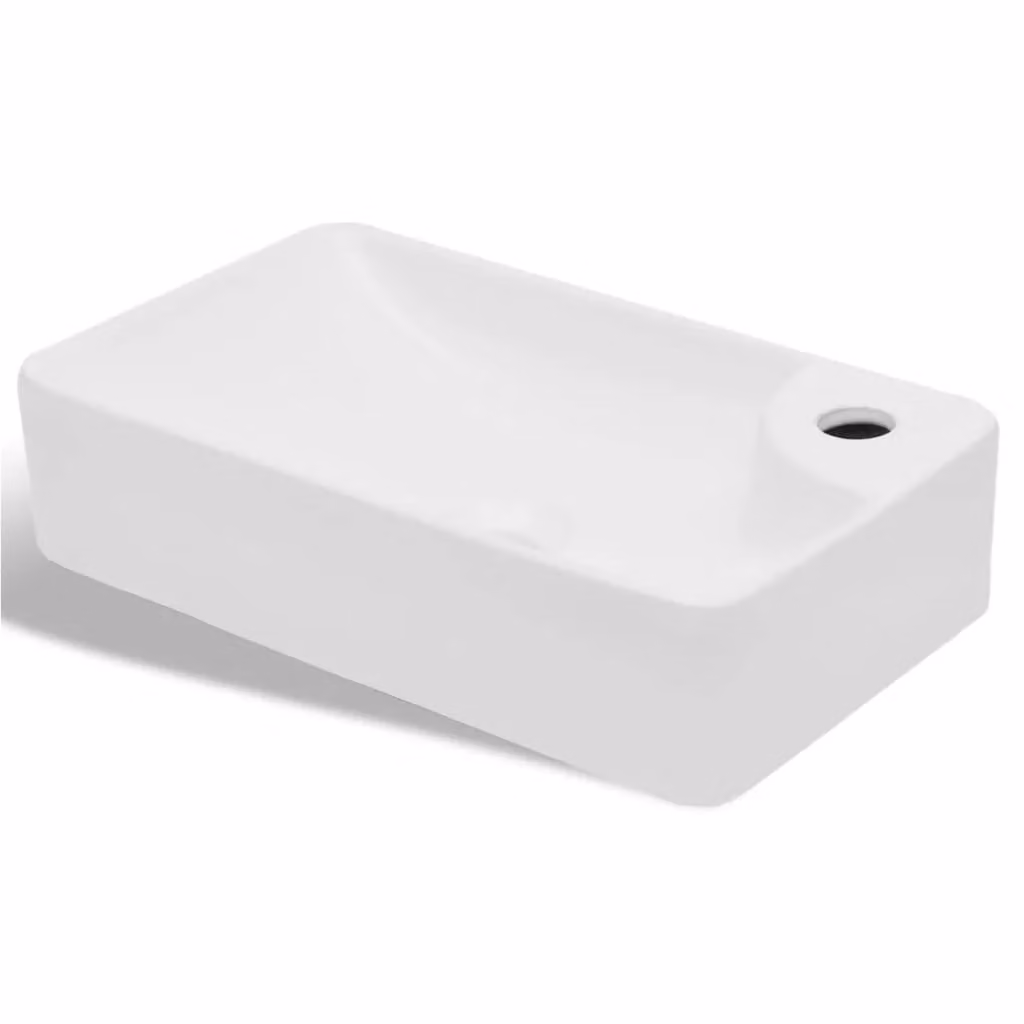 Berkfield Home Rectangular Ceramic Bathroom Sink Basin with Faucet Hole in White – 2