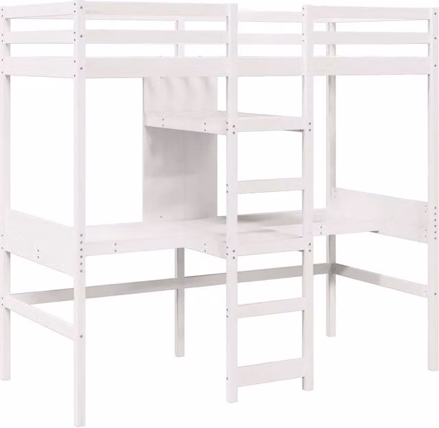 Berkfield Home Loft Bed Frame in White Solid Pine, W/D/H: 200 x 80 x 155.5 cm