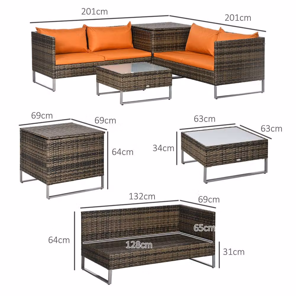 STILVORA 4-Seater Modern Orange Rattan Sofa with Storage – 3