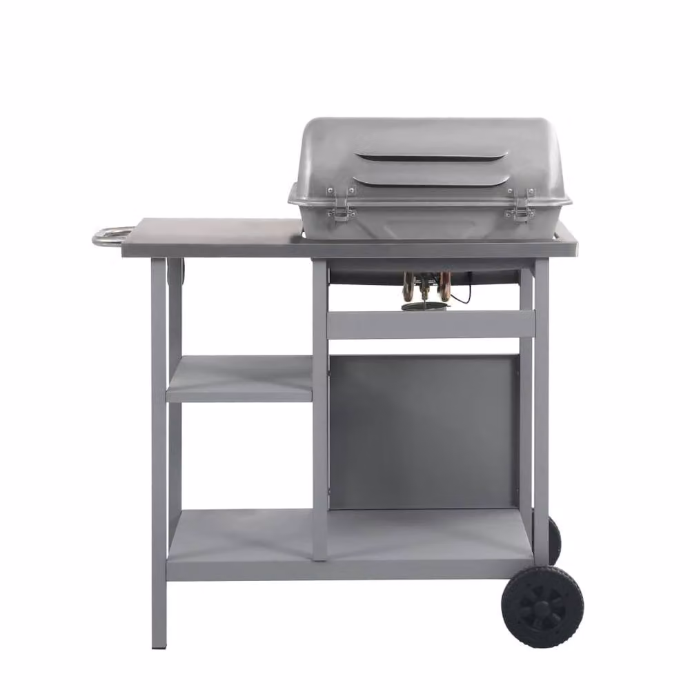 Berkfield Home Gas BBQ Grill with 3-layer Side Table in Black and Silver – 2