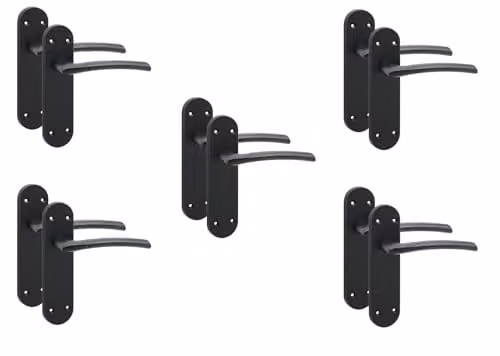 Golden Grace Indiana Victorian Long Backplate Door Handle Set, Matt Black, 5 Pairs – 1