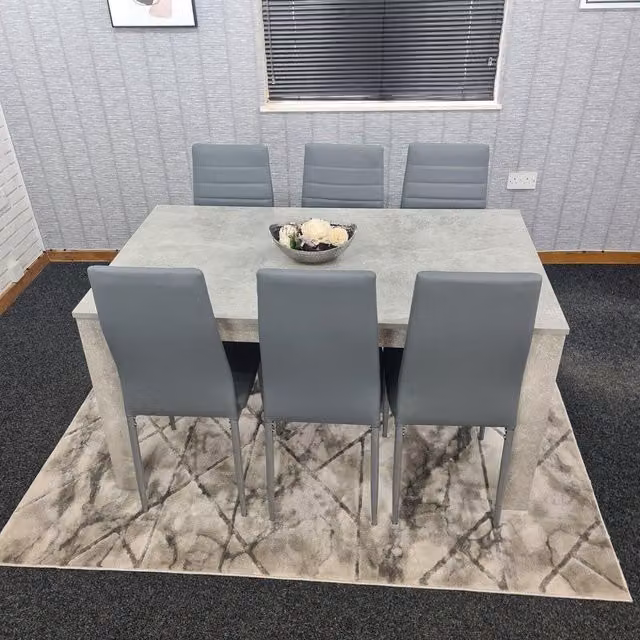 KOSY KOALA Modern Stone Grey Effect Kitchen Dining Set with 6 Chairs, W/D/H: 140 x 80 x 75 cm – 1